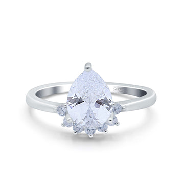 Teardrop Art Deco Pear Engagement Ring Simulated Cubic Zirconia 925 Sterling Silver